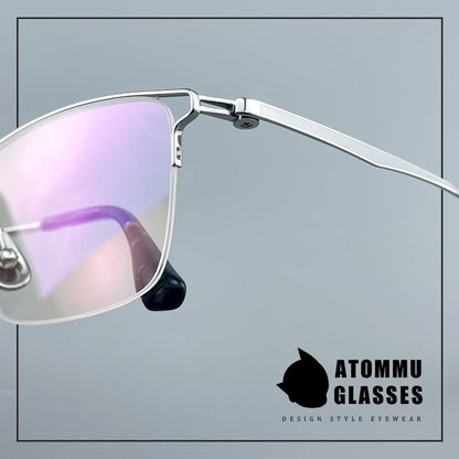 Minimalist Titanium Semi - Rimless Glasses – Lightweight Square Frame - EO - 9019 - HP eyeglasses