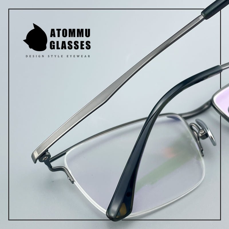 Minimalist Titanium Semi - Rimless Glasses – Lightweight Square Frame - EO - 9019 - HP eyeglasses