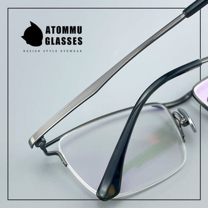 Minimalist Titanium Semi - Rimless Glasses – Lightweight Square Frame - EO - 9019 - HP eyeglasses