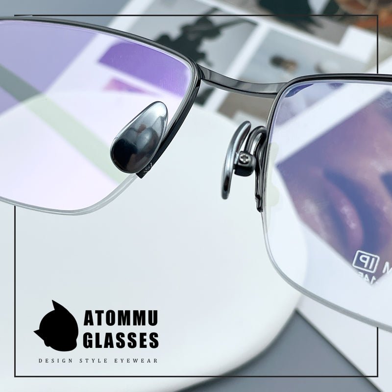 Minimalist Titanium Semi - Rimless Glasses – Lightweight Square Frame - EO - 9019 - HP eyeglasses