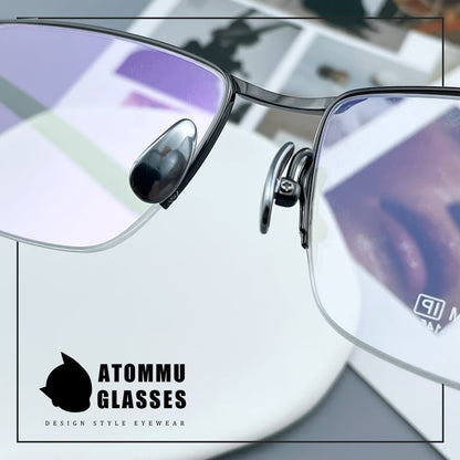 Minimalist Titanium Semi - Rimless Glasses – Lightweight Square Frame - EO - 9019 - HP eyeglasses
