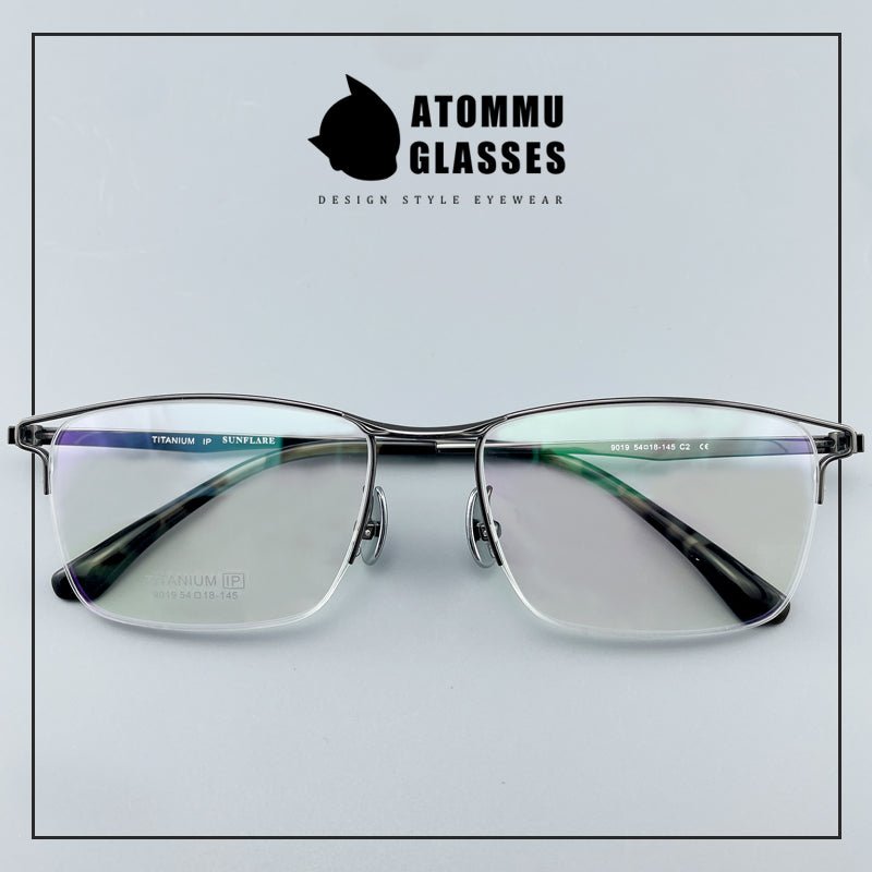 Minimalist Titanium Semi - Rimless Glasses – Lightweight Square Frame - EO - 9019 - HP eyeglasses