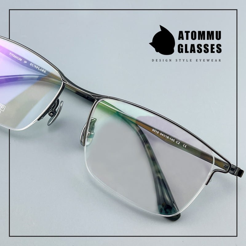 Minimalist Titanium Semi - Rimless Glasses – Lightweight Square Frame - EO - 9019 - HP eyeglasses