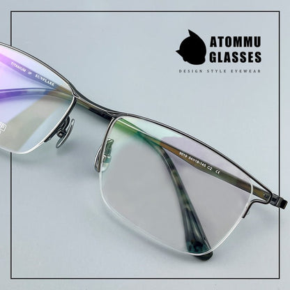 Minimalist Titanium Semi - Rimless Glasses – Lightweight Square Frame - EO - 9019 - HP eyeglasses