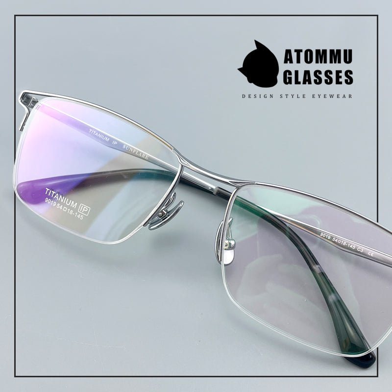 Minimalist Titanium Semi - Rimless Glasses – Lightweight Square Frame - EO - 9019 - HP eyeglasses