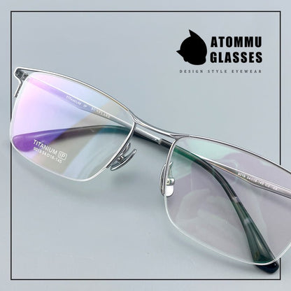 Minimalist Titanium Semi - Rimless Glasses – Lightweight Square Frame - EO - 9019 - HP eyeglasses