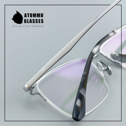 Minimalist Titanium Semi - Rimless Glasses – Lightweight Square Frame - EO - 9019 - HP eyeglasses
