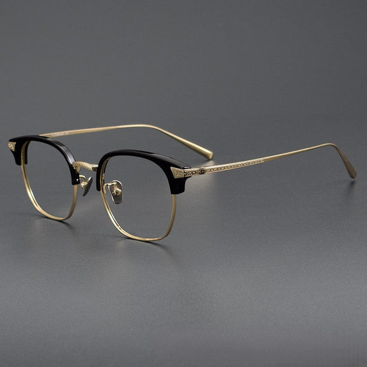 Naito Kumahachi Inspired Pure Titanium Browline Glasses with Acetate Top Frame – Vintage Retro Eyewear N028 - HP eyeglasses