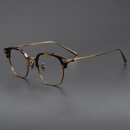 Naito Kumahachi Inspired Pure Titanium Browline Glasses with Acetate Top Frame – Vintage Retro Eyewear N028 - HP eyeglasses
