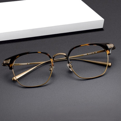 Naito Kumahachi Inspired Pure Titanium Browline Glasses with Acetate Top Frame – Vintage Retro Eyewear N028 - HP eyeglasses