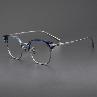 Naito Kumahachi Inspired Pure Titanium Browline Glasses with Acetate Top Frame – Vintage Retro Eyewear N028 - HP eyeglasses