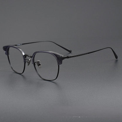 Naito Kumahachi Inspired Pure Titanium Browline Glasses with Acetate Top Frame – Vintage Retro Eyewear N028 - HP eyeglasses