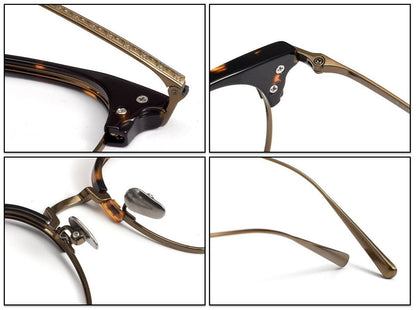Naito Kumahachi Inspired Pure Titanium Browline Glasses with Acetate Top Frame – Vintage Retro Eyewear N028 - HP eyeglasses