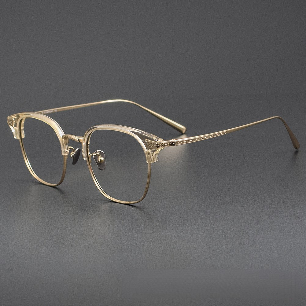 Naito Kumahachi Inspired Pure Titanium Browline Glasses with Acetate Top Frame – Vintage Retro Eyewear N028 - HP eyeglasses