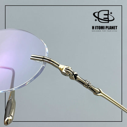 Old Money Style Pure Titanium Oval Rimless Glasses | Designer Minimalist Optical Frame for Prescription & Photochromic Lenses EO-890 - HP eyeglasses