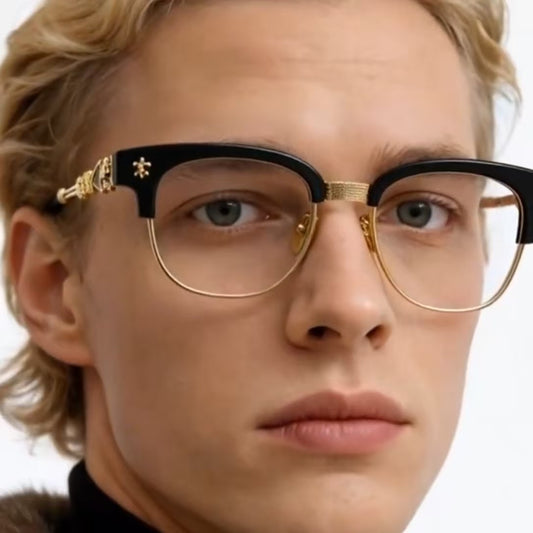 Limited Edition Handcrafted Browline Eyeglass Frame | Gothic Carved Acetate – CH8224