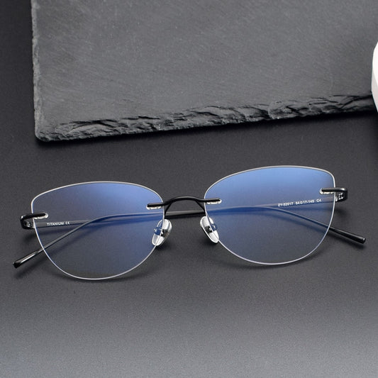Pure Titanium Cat-Eye Rimless Glasses for Women | Ultra-Light Oval Prescription Frame 52019 - HP eyeglasses