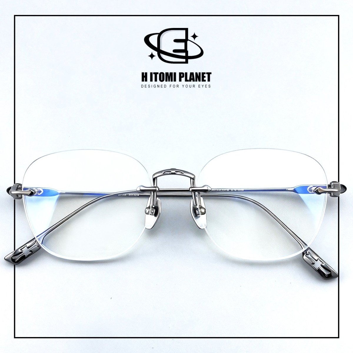 Pure Titanium Gothic Rectangular Glasses with Cross-Detail Temples – EO-896 - HP eyeglasses
