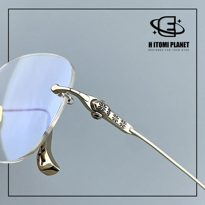 Pure Titanium Gothic Rectangular Glasses with Cross-Detail Temples – EO-896 - HP eyeglasses