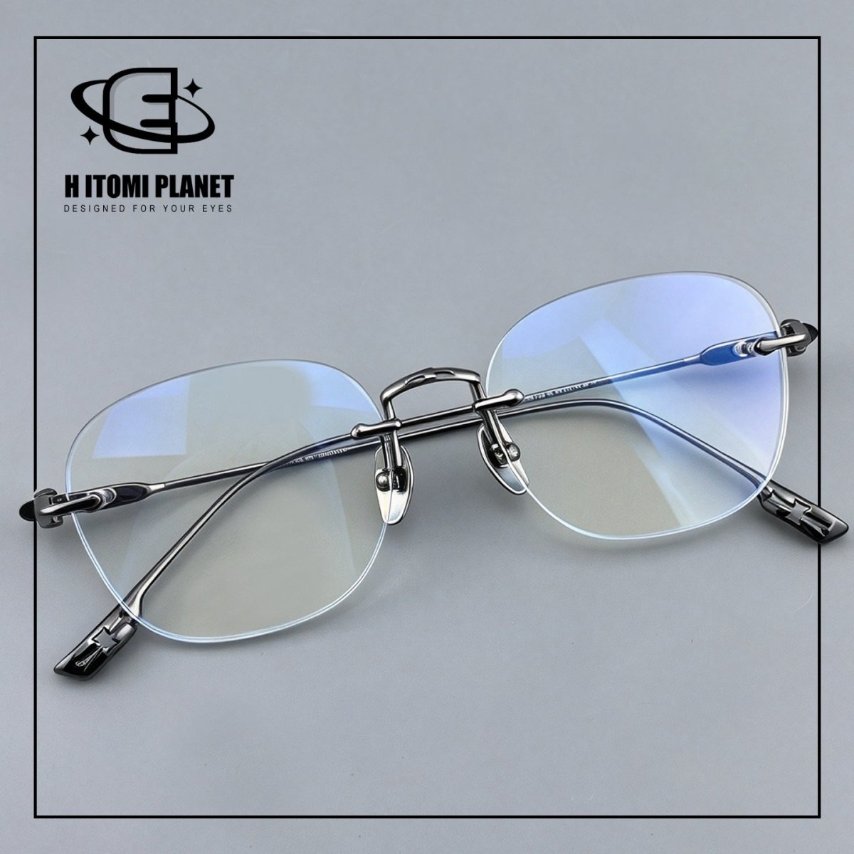 Pure Titanium Gothic Rectangular Glasses with Cross-Detail Temples – EO-896 - HP eyeglasses