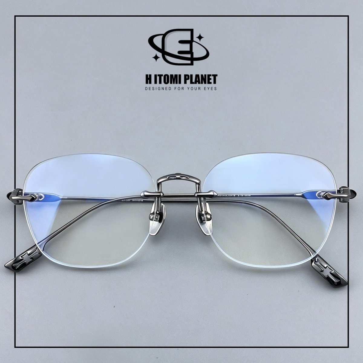 Pure Titanium Gothic Rectangular Glasses with Cross-Detail Temples – EO-896 - HP eyeglasses