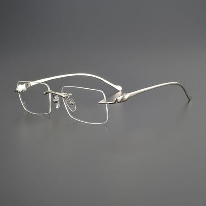 Pure Titanium Rimless Square Glasses with Panther Head Design | Premium Prescription Eyewear – CT0061O - HP eyeglasses