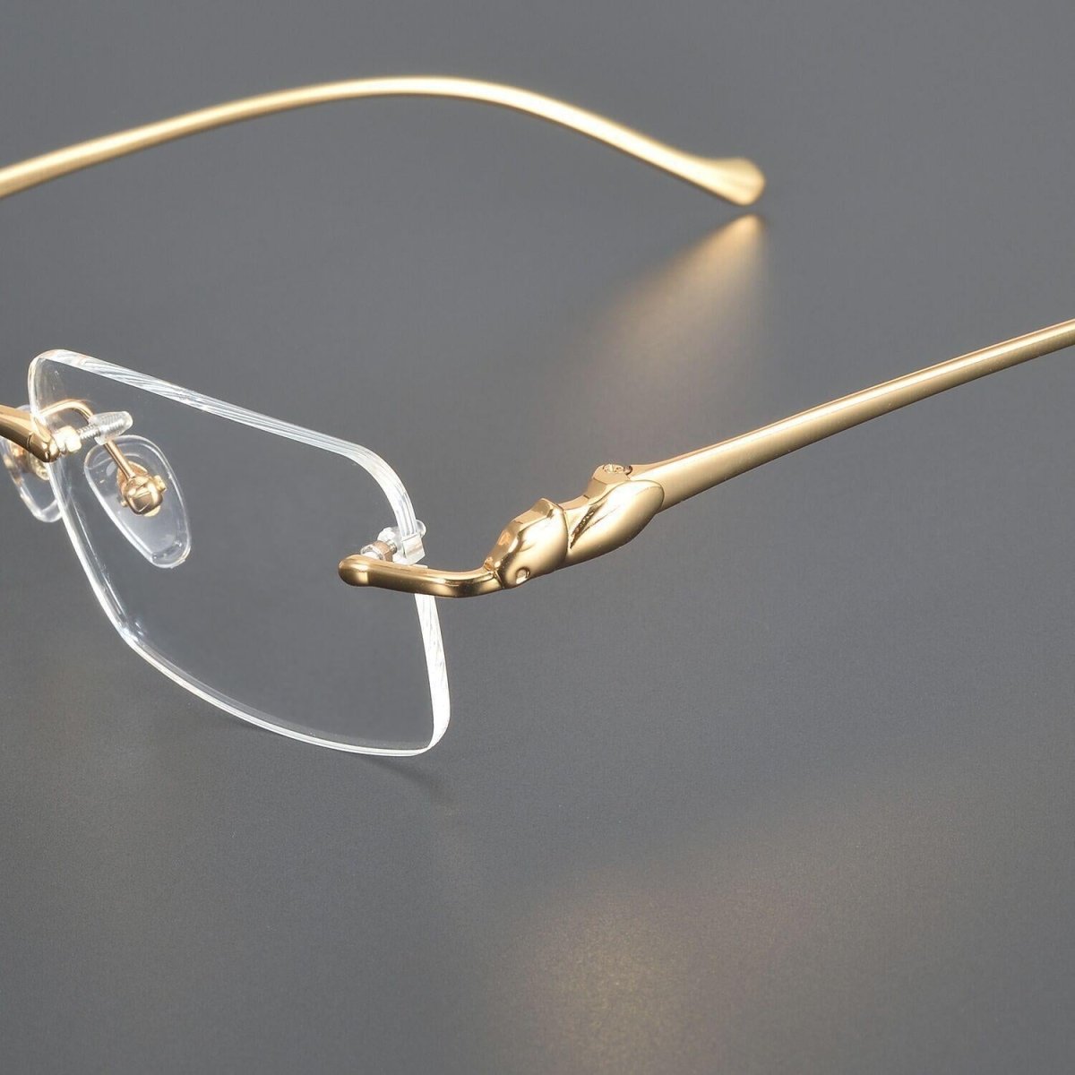 Pure Titanium Rimless Square Glasses with Panther Head Design | Premium Prescription Eyewear – CT0061O - HP eyeglasses