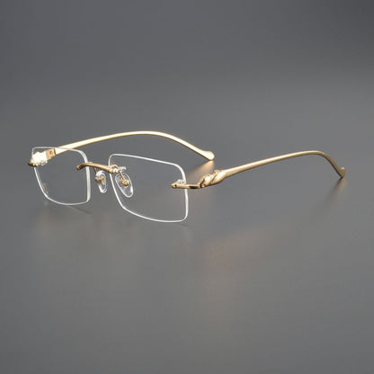 Pure Titanium Rimless Square Glasses with Panther Head Design | Premium Prescription Eyewear – CT0061O - HP eyeglasses