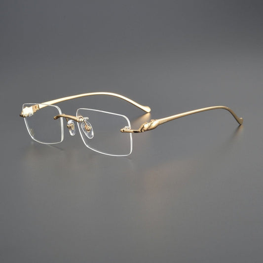 Pure Titanium Rimless Square Glasses with Panther Head Design | Premium Prescription Eyewear – CT0061O - HP eyeglasses