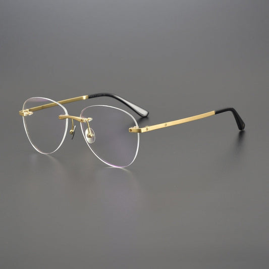 Retro Rimless Round Titanium Eyeglasses in Silver & Gold | Lightweight Aviator - Style Frame – CT0254O - HP eyeglasses