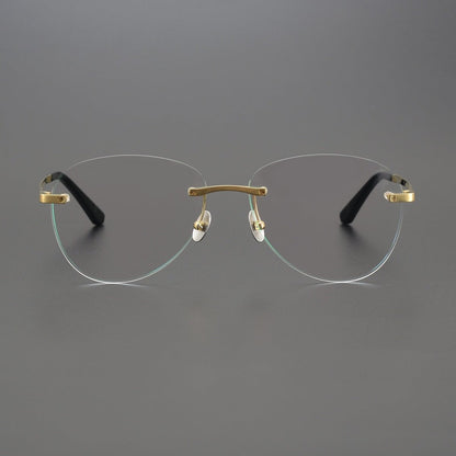 Retro Rimless Round Titanium Eyeglasses in Silver & Gold | Lightweight Aviator - Style Frame – CT0254O - HP eyeglasses