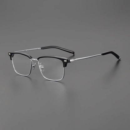 Retro Square Browline Glasses for Men & Women – Ultra - Light Pure Titanium Eyewear Frame | Handcrafted Black Browline Design - HP eyeglasses