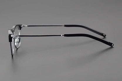 Retro Square Browline Glasses for Men & Women – Ultra - Light Pure Titanium Eyewear Frame | Handcrafted Black Browline Design - HP eyeglasses