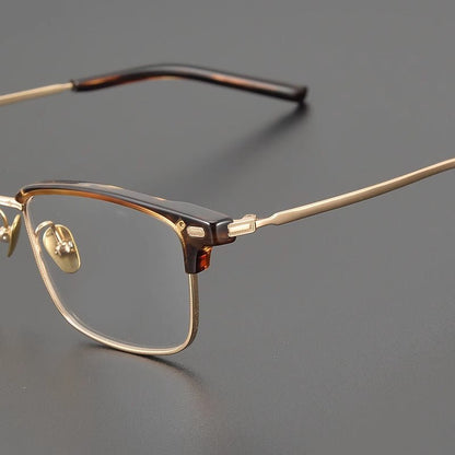 Retro Square Browline Glasses for Men & Women – Ultra - Light Pure Titanium Eyewear Frame | Handcrafted Black Browline Design - HP eyeglasses