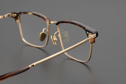 Retro Square Browline Glasses for Men & Women – Ultra - Light Pure Titanium Eyewear Frame | Handcrafted Black Browline Design - HP eyeglasses