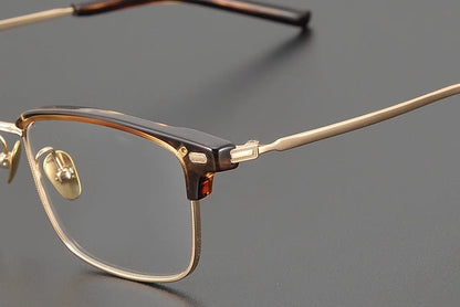 Retro Square Browline Glasses for Men & Women – Ultra - Light Pure Titanium Eyewear Frame | Handcrafted Black Browline Design - HP eyeglasses