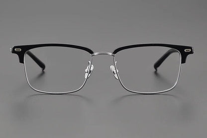Retro Square Browline Glasses for Men & Women – Ultra - Light Pure Titanium Eyewear Frame | Handcrafted Black Browline Design - HP eyeglasses