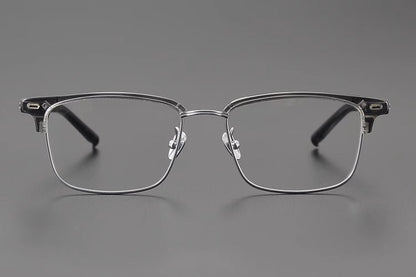 Retro Square Browline Glasses for Men & Women – Ultra - Light Pure Titanium Eyewear Frame | Handcrafted Black Browline Design - HP eyeglasses