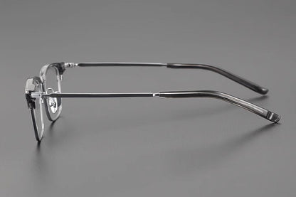 Retro Square Browline Glasses for Men & Women – Ultra - Light Pure Titanium Eyewear Frame | Handcrafted Black Browline Design - HP eyeglasses