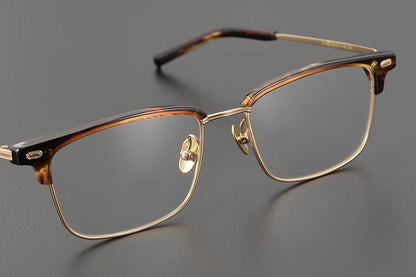 Retro Square Browline Glasses for Men & Women – Ultra - Light Pure Titanium Eyewear Frame | Handcrafted Black Browline Design - HP eyeglasses