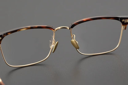 Retro Square Browline Glasses for Men & Women – Ultra - Light Pure Titanium Eyewear Frame | Handcrafted Black Browline Design - HP eyeglasses