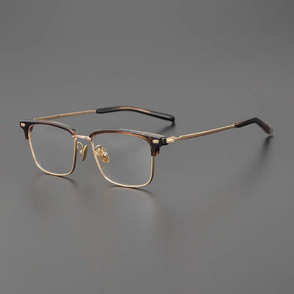 Retro Square Browline Glasses for Men & Women – Ultra - Light Pure Titanium Eyewear Frame | Handcrafted Black Browline Design - HP eyeglasses