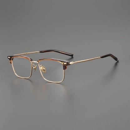 Retro Square Browline Glasses for Men & Women – Ultra - Light Pure Titanium Eyewear Frame | Handcrafted Black Browline Design - HP eyeglasses