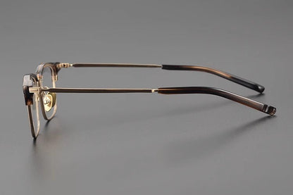 Retro Square Browline Glasses for Men & Women – Ultra - Light Pure Titanium Eyewear Frame | Handcrafted Black Browline Design - HP eyeglasses