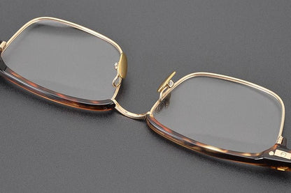 Retro Square Browline Glasses for Men & Women – Ultra - Light Pure Titanium Eyewear Frame | Handcrafted Black Browline Design - HP eyeglasses