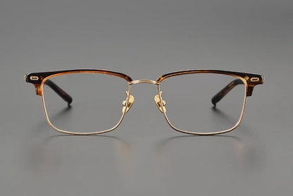 Retro Square Browline Glasses for Men & Women – Ultra - Light Pure Titanium Eyewear Frame | Handcrafted Black Browline Design - HP eyeglasses