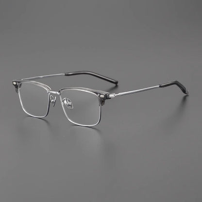 Retro Square Browline Glasses for Men & Women – Ultra - Light Pure Titanium Eyewear Frame | Handcrafted Black Browline Design - HP eyeglasses