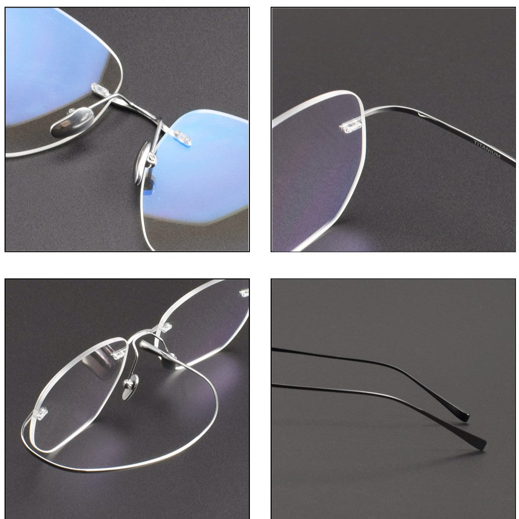 Screwless Pure Titanium Rimless Polygon Glasses | Ultra-Light Designer Optical Frame XW1816 - HP eyeglasses