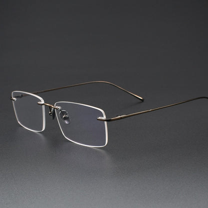 Slim Rectangle Rimless Glasses | Ultra-Light Pure Titanium Gold Prescription Frame for Men & Women 52023 - HP eyeglasses