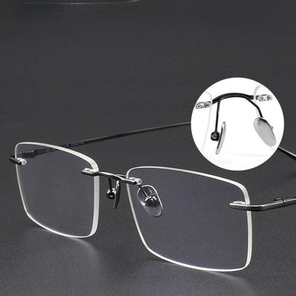 Slim Rectangle Rimless Glasses | Ultra-Light Pure Titanium Gold Prescription Frame for Men & Women 52023 - HP eyeglasses